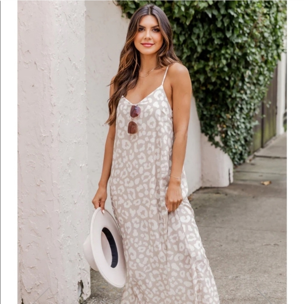 Pink Lily Beige Animal Print Maxi Dress M